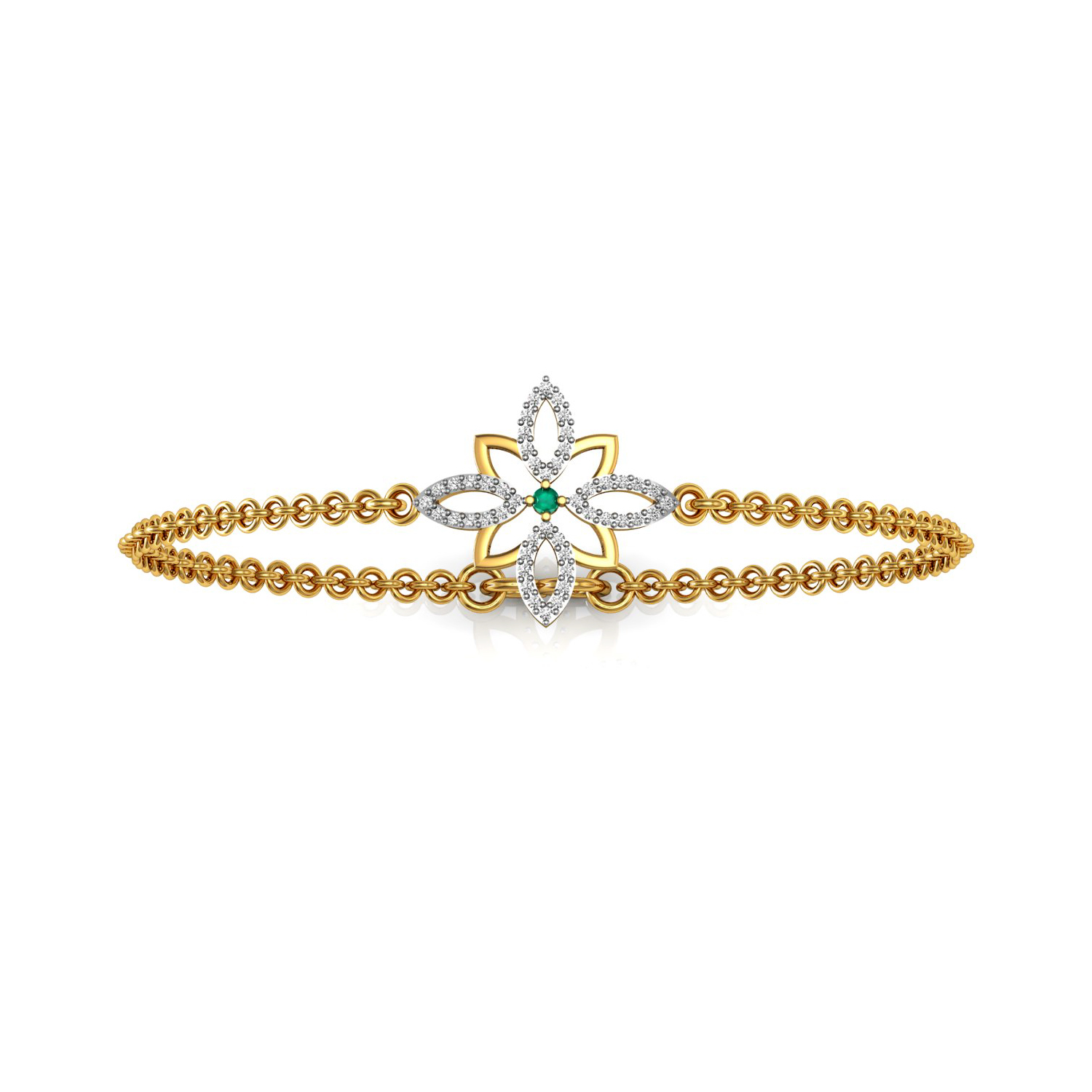 Emerald & diamond floral chain bracelet