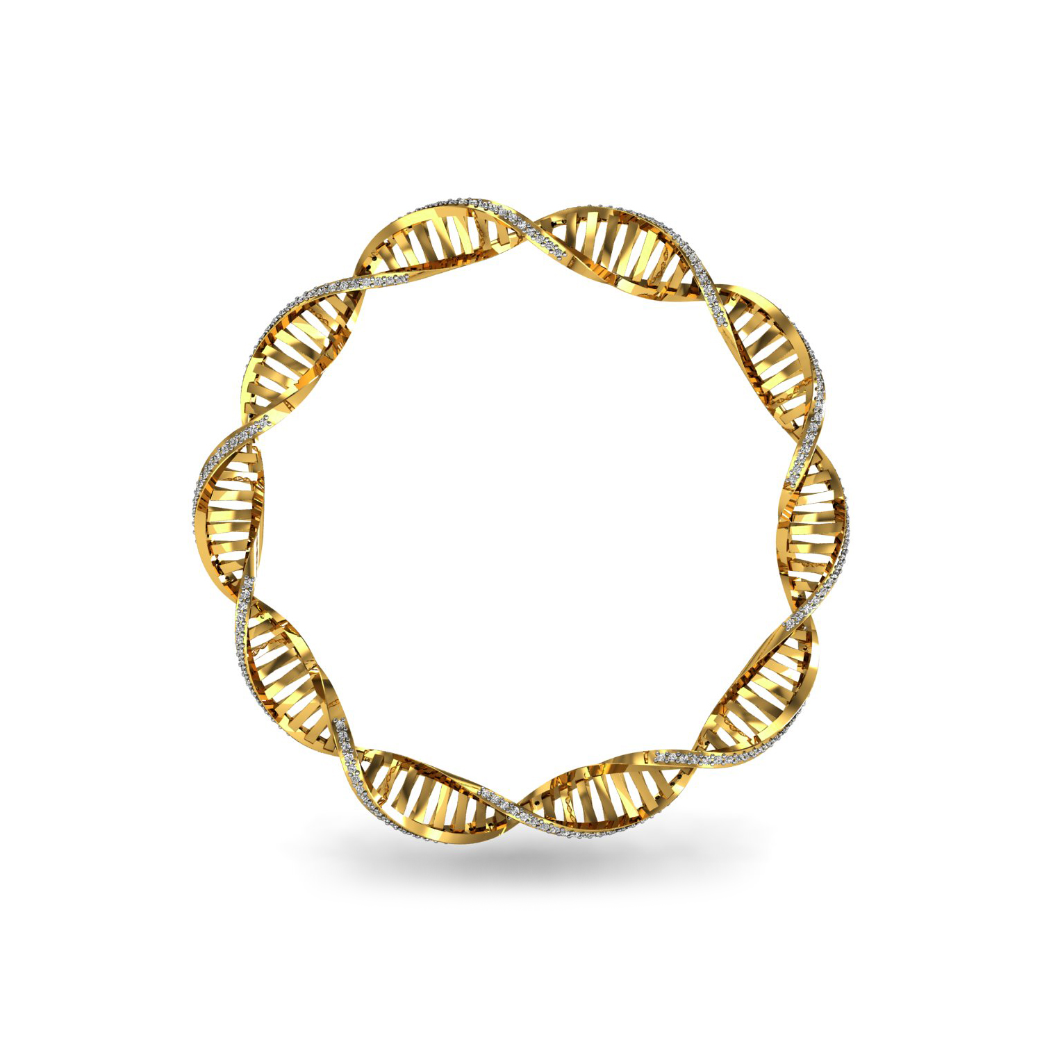 Natural diamond solid gold spiral style bangle