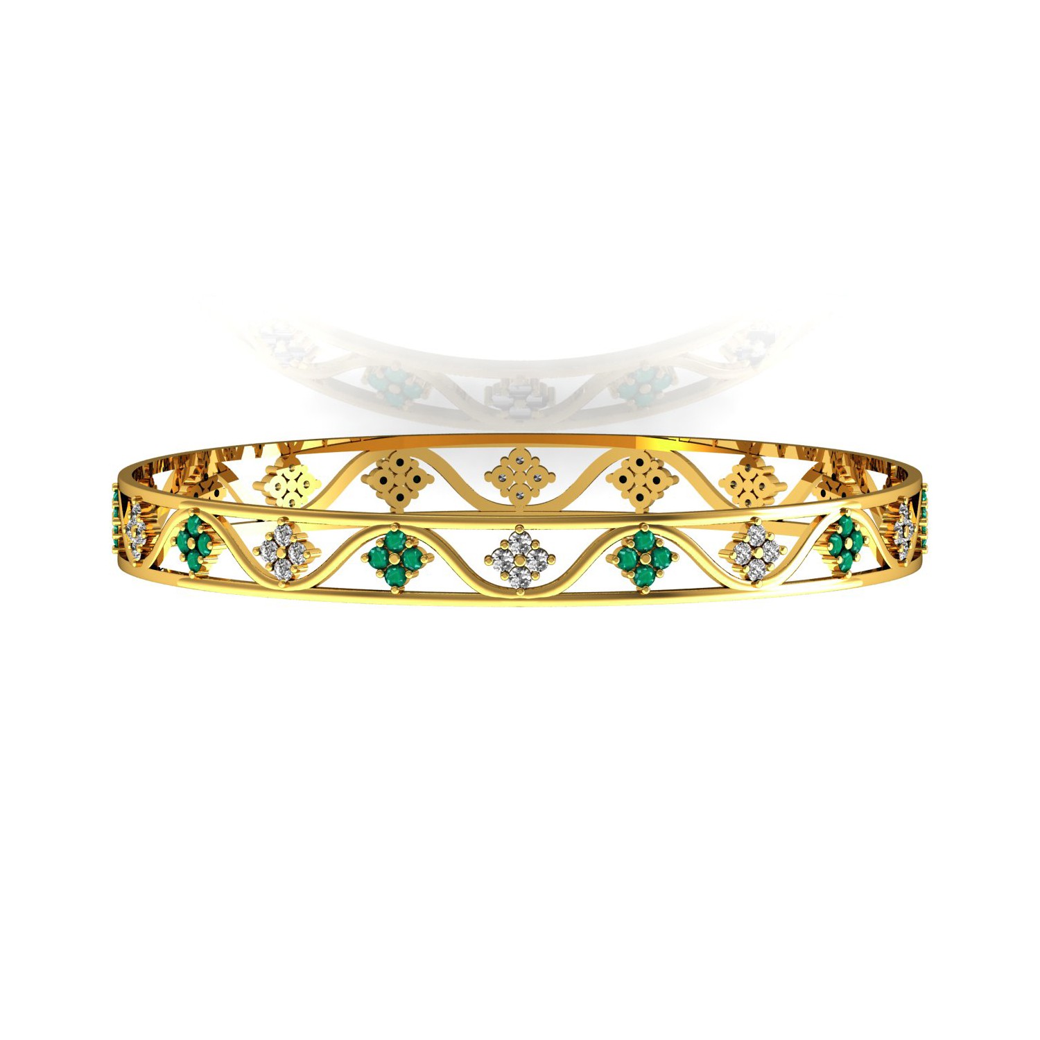 Natural diamond emerald bangle solid gold jewelry