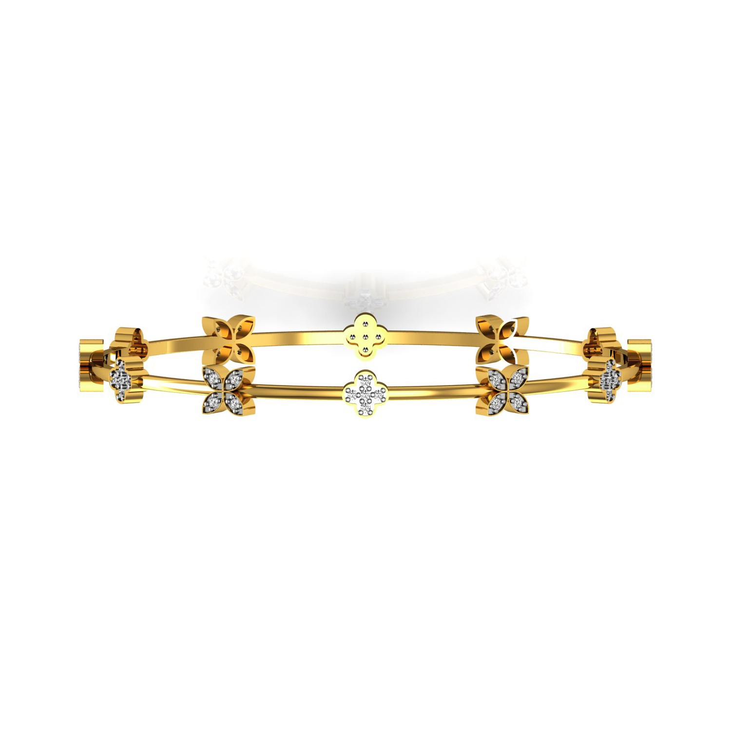 Gold floral style natural diamond bangle