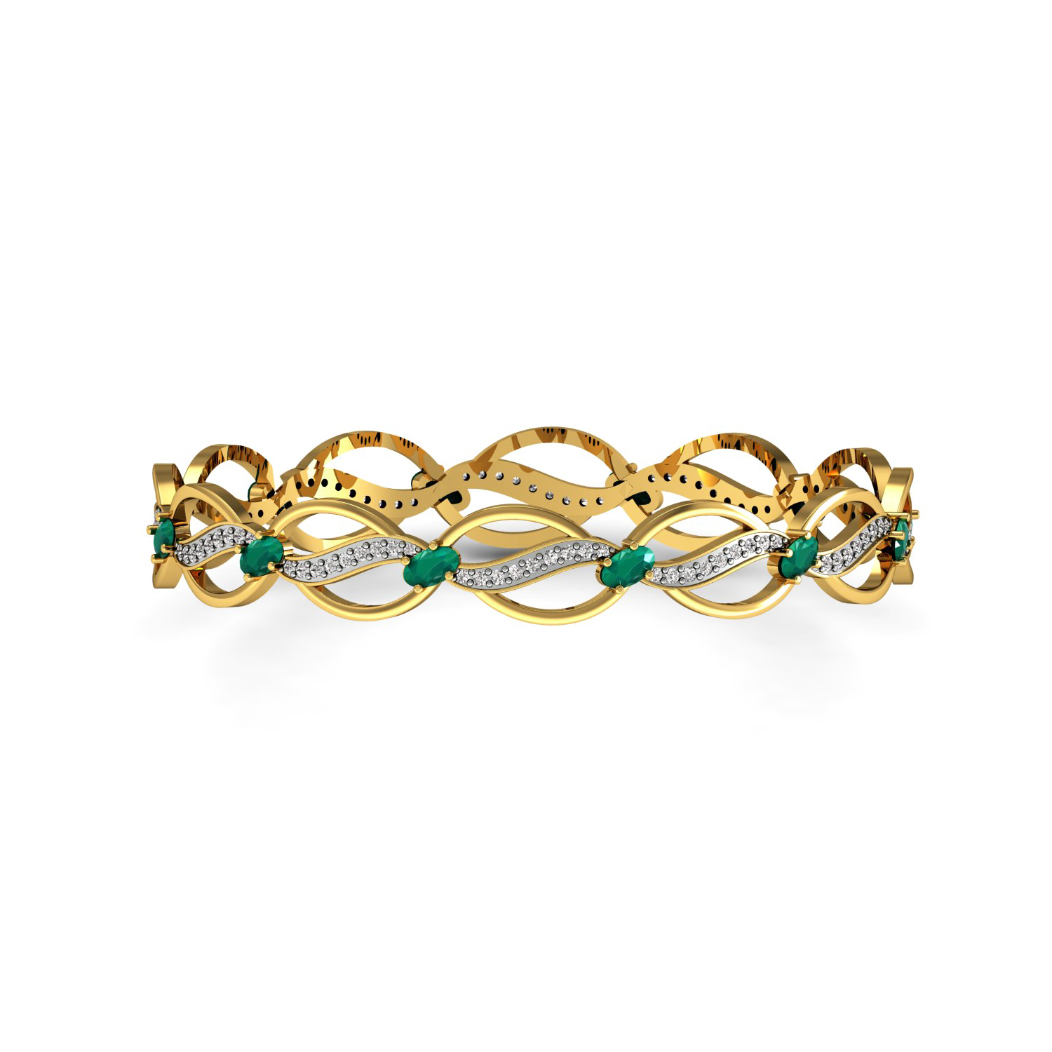 Natural diamond emerald solid gold bangle