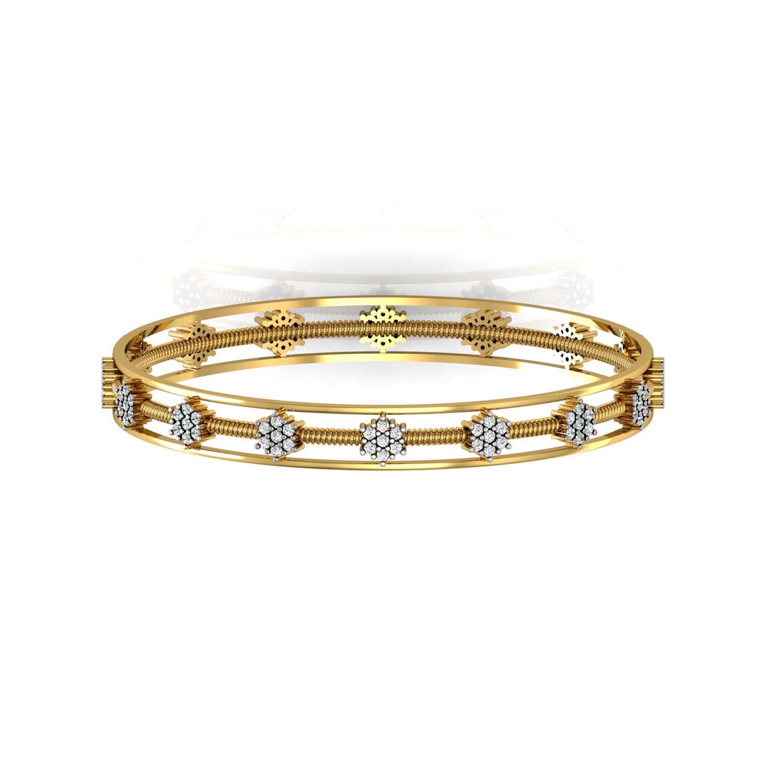 Genuine diamond solid gold bangle bracelet