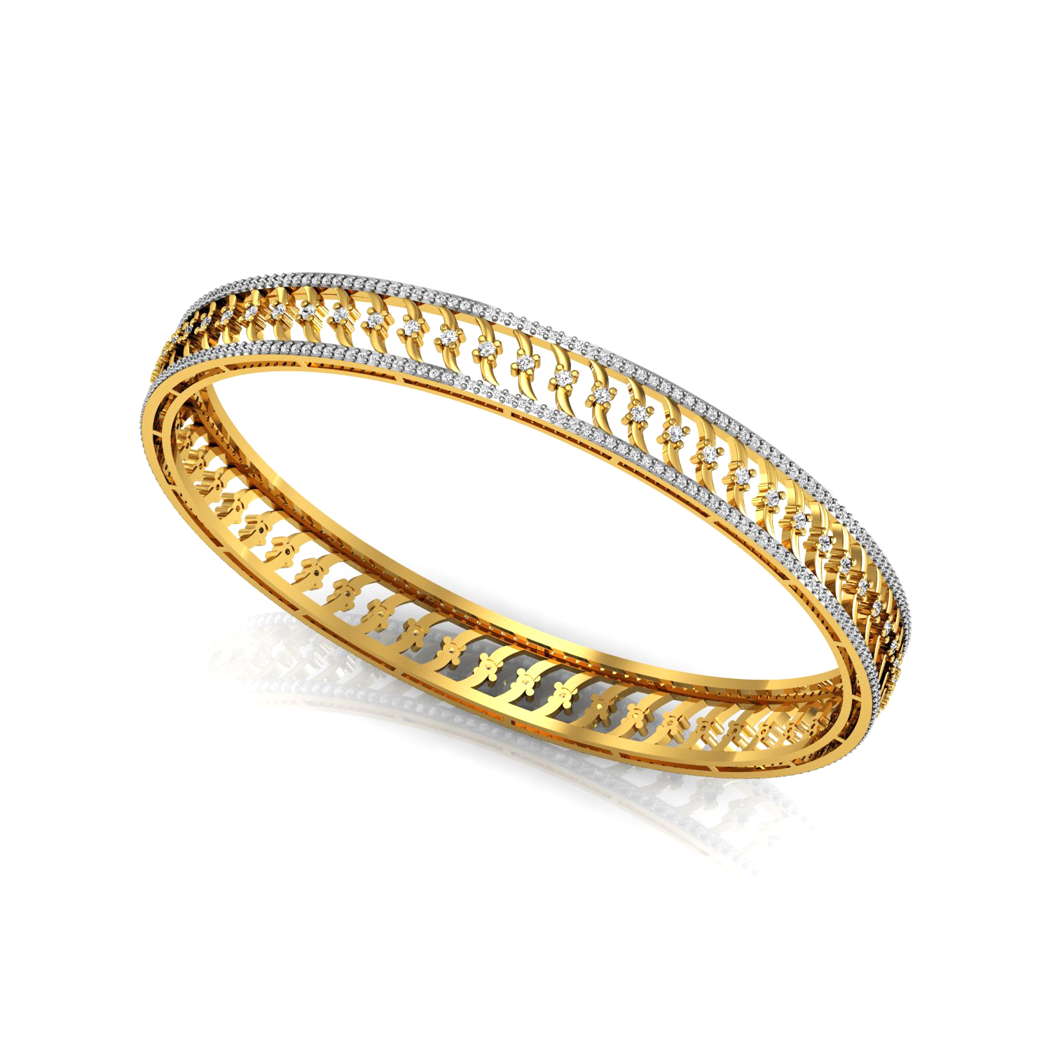 Solid gold wedding bangle studded with real diamond