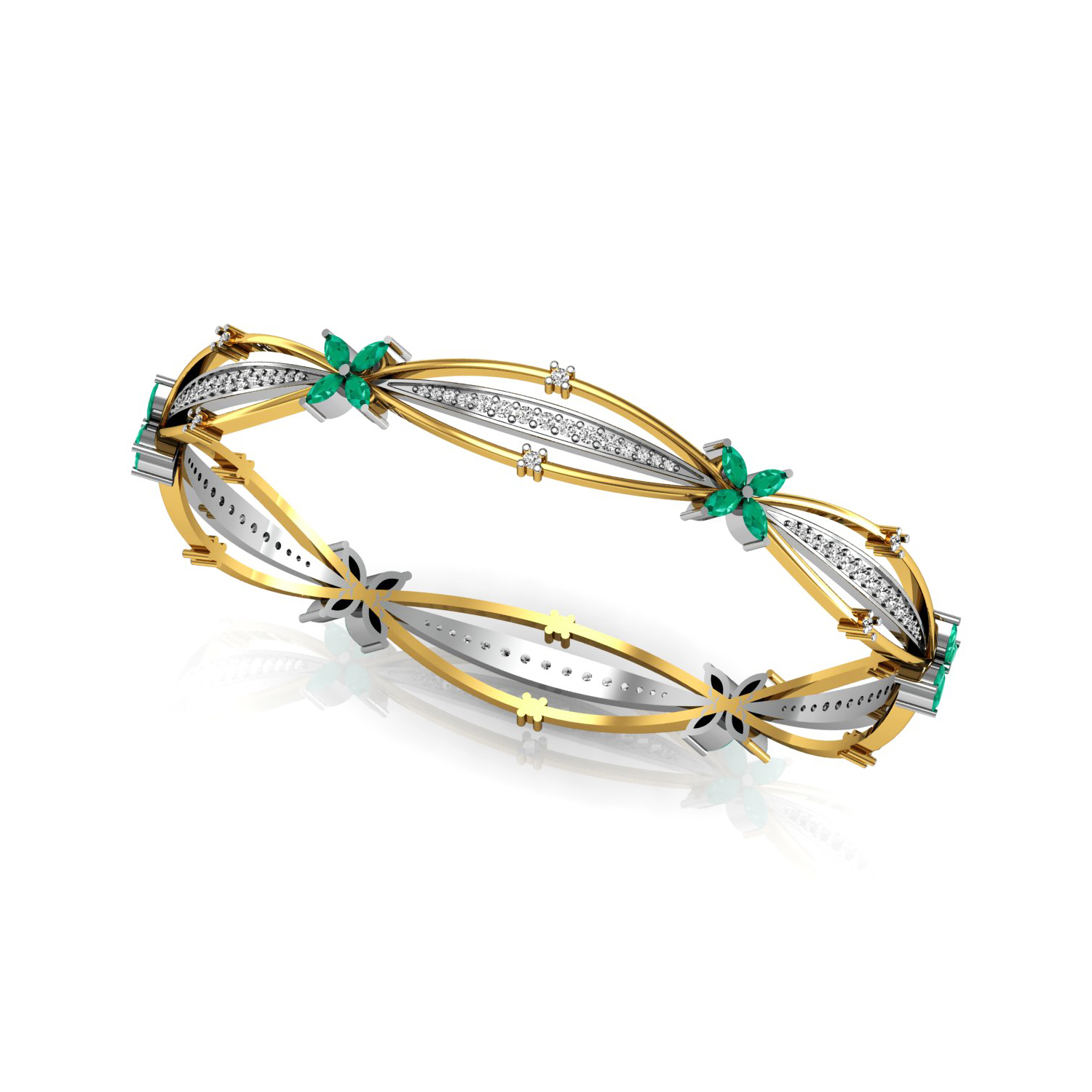 Natural diamond emerald gold bangle fine jewelry