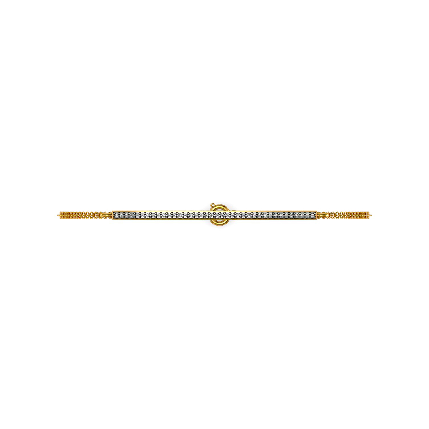Solid gold bar chain bracelet in real diamond
