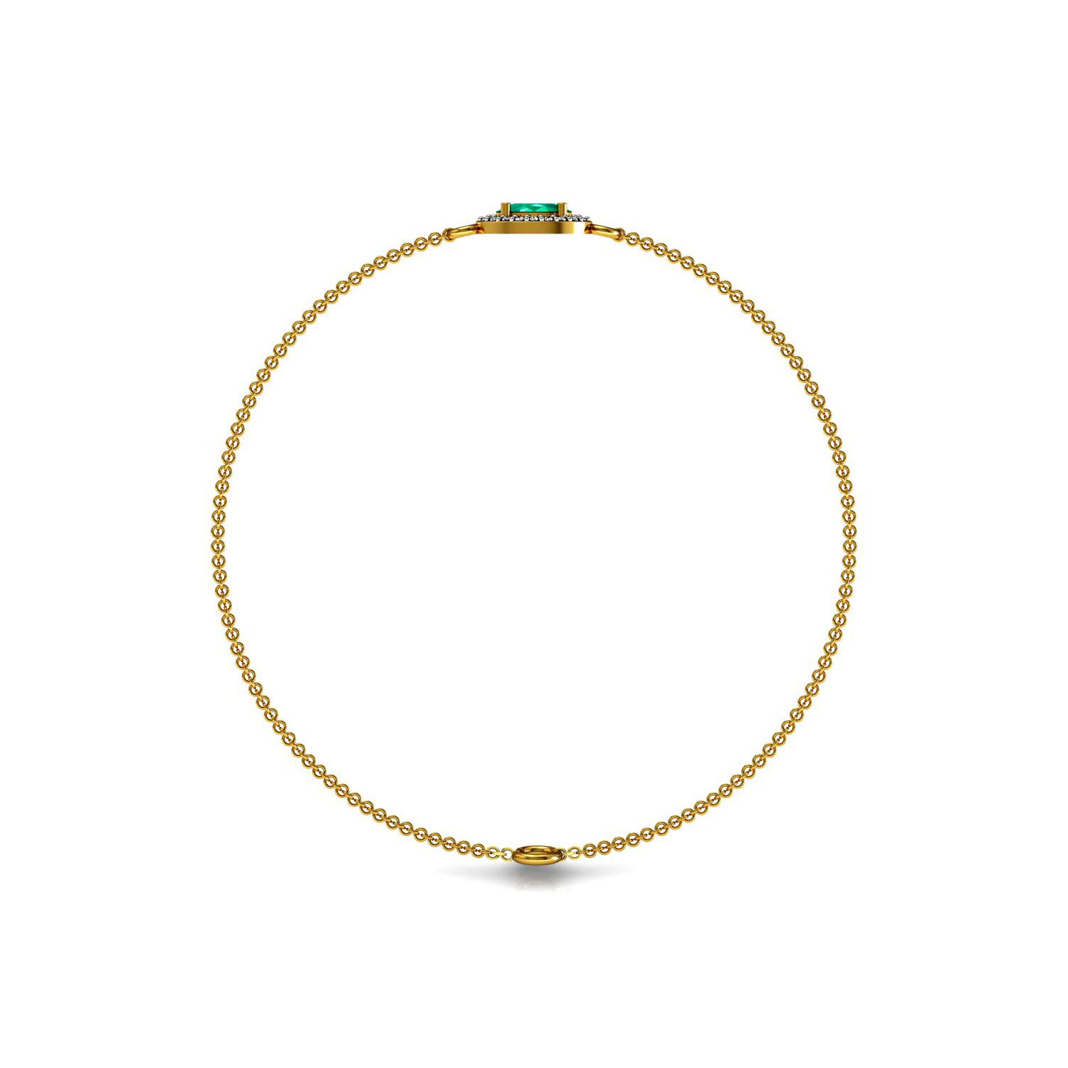 Solid gold emerald real diamond chain bracelet