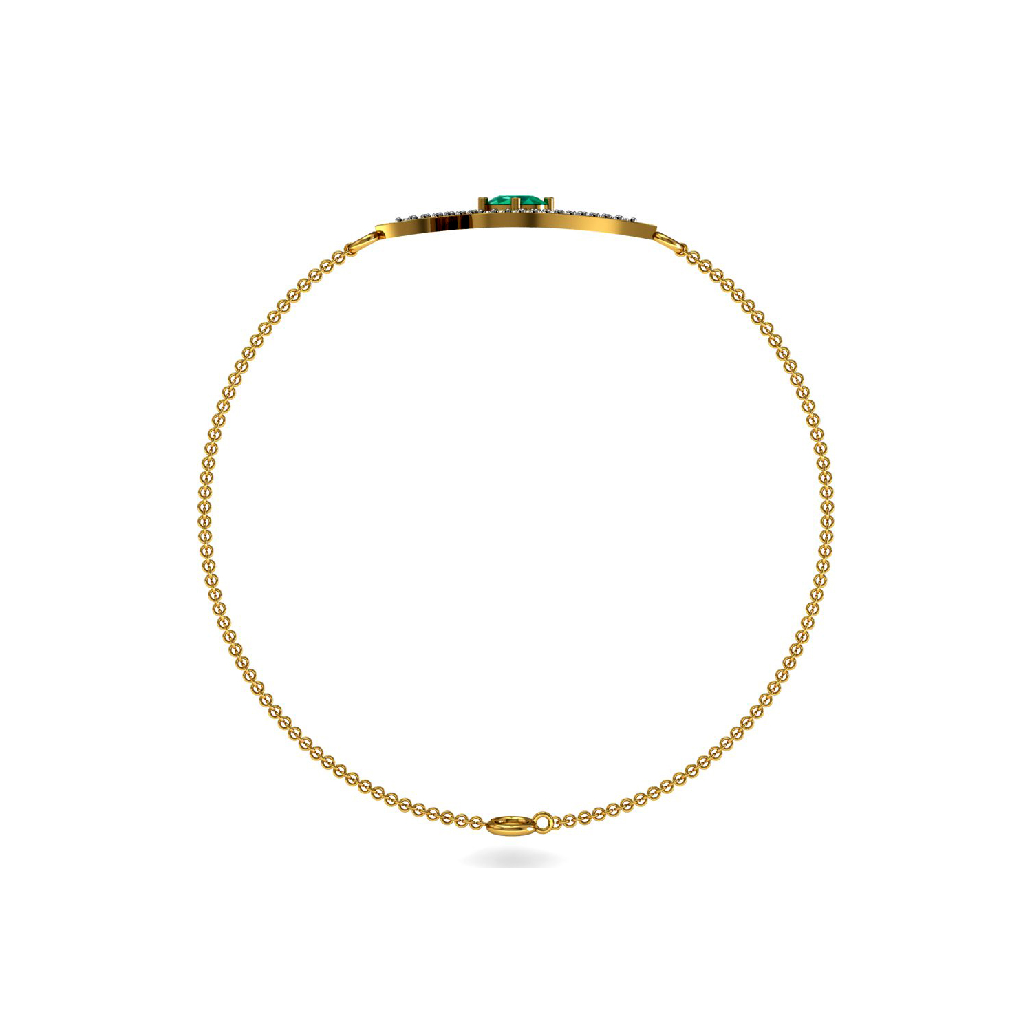 Diamond & emerald solid gold chain bracelet
