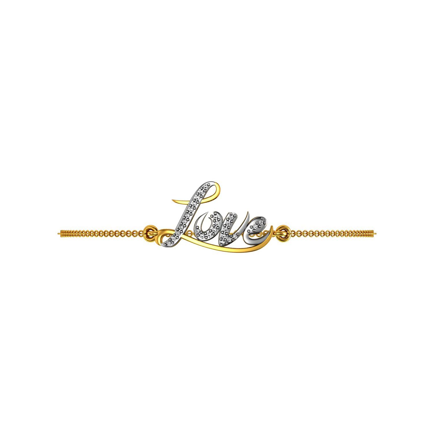 Natural diamond gold love chain bracelet
