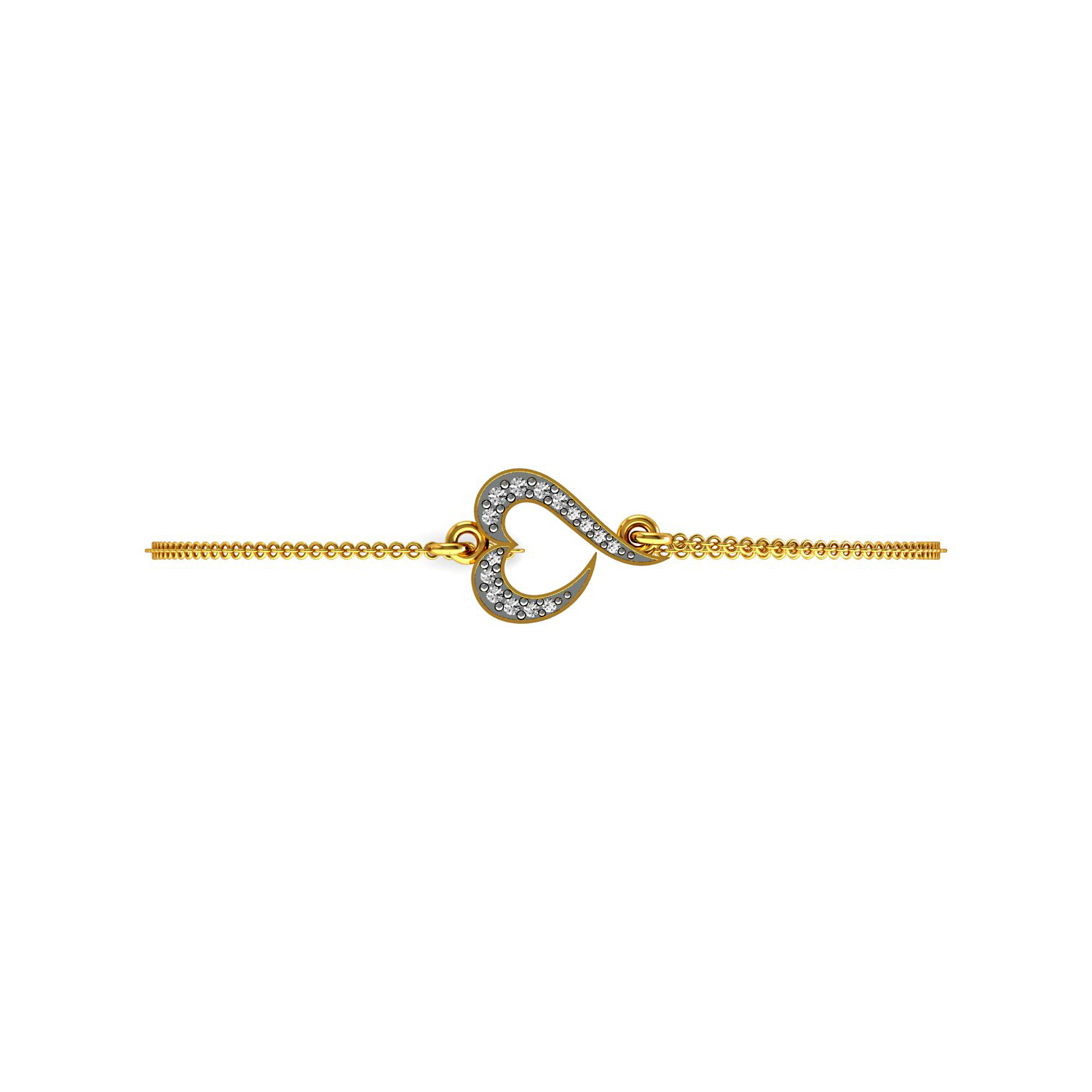 Gold heart connector real diamond chain bracelet