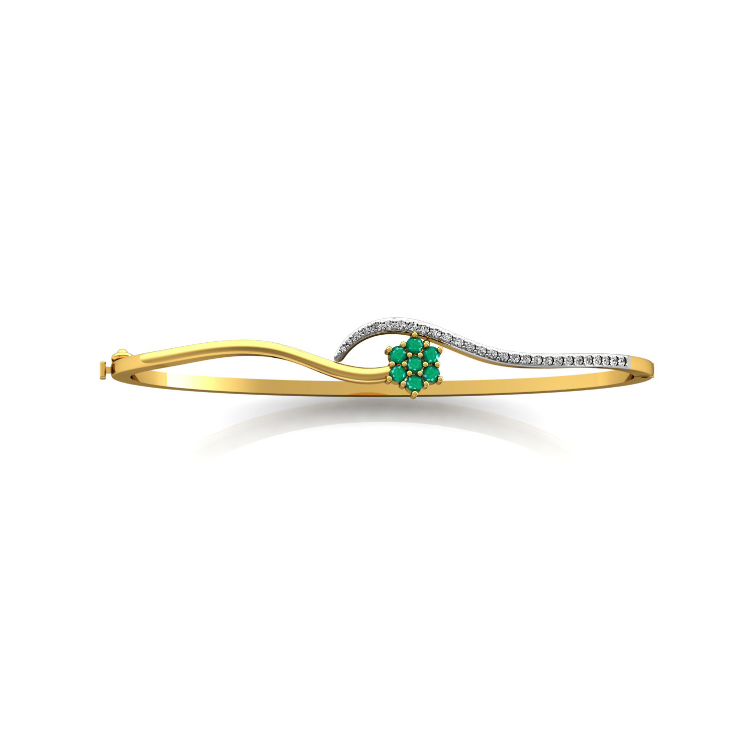 Real diamond emerald solid gold bangle bracelet