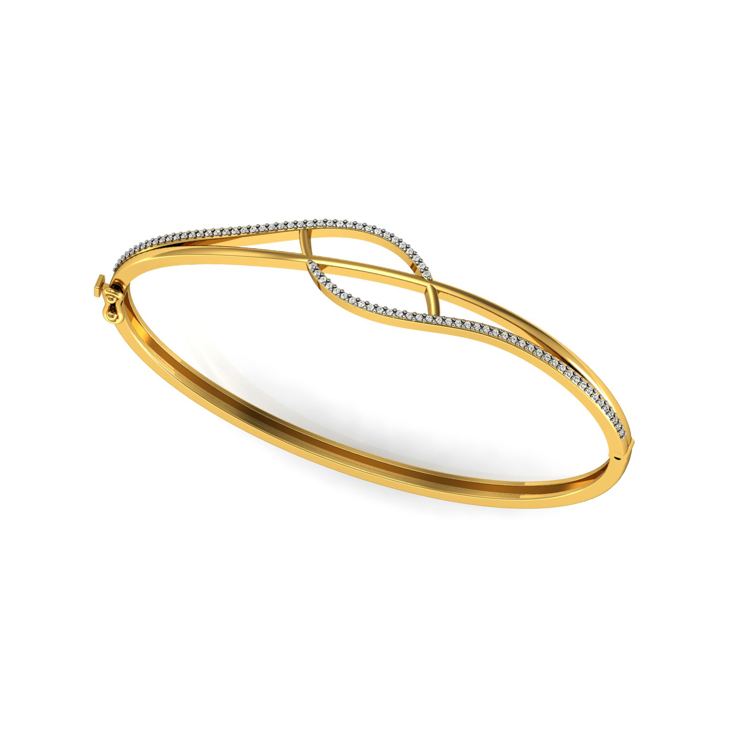 Real diamond openable gold bangle bracelet