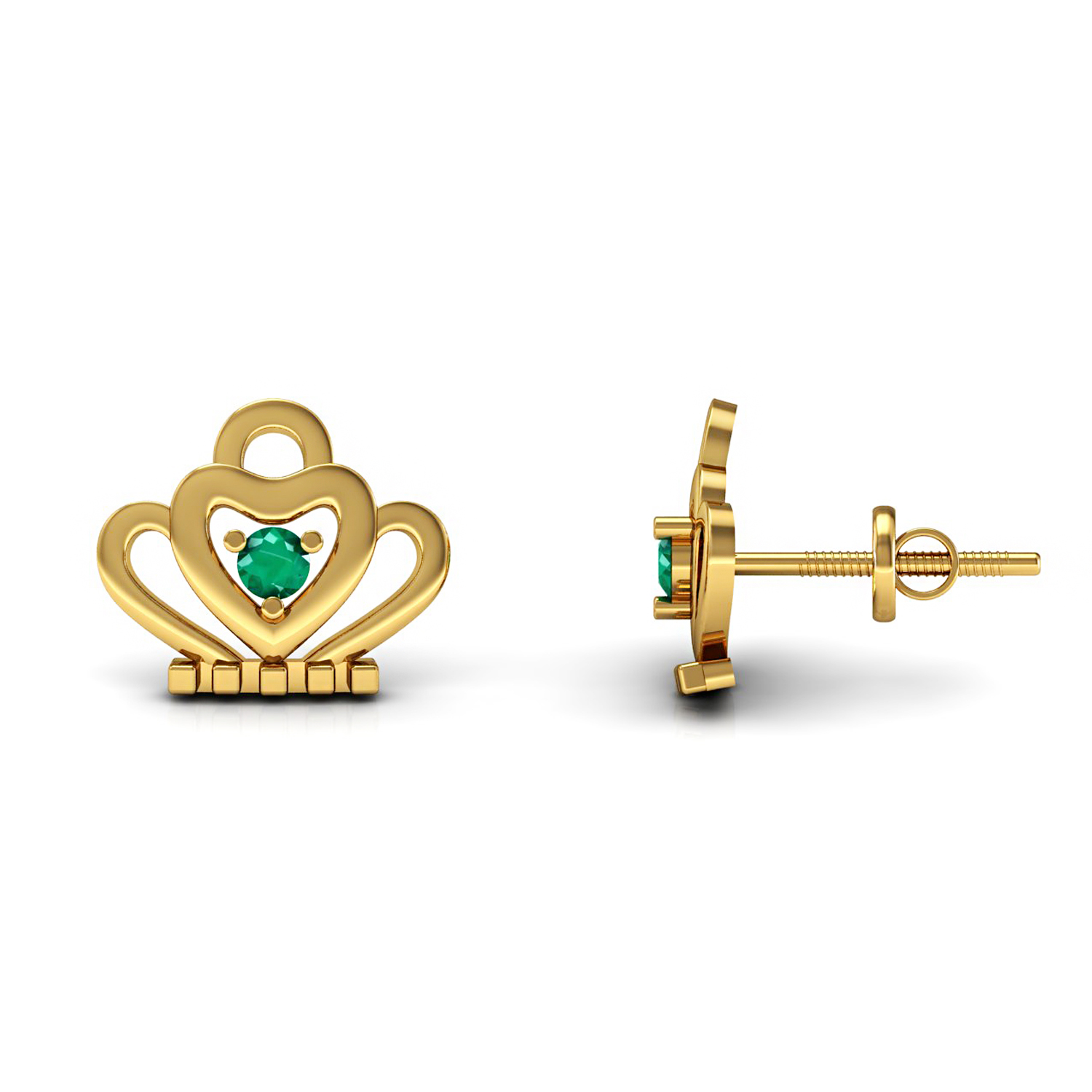 Solid gold natural emerald kids stud earrings