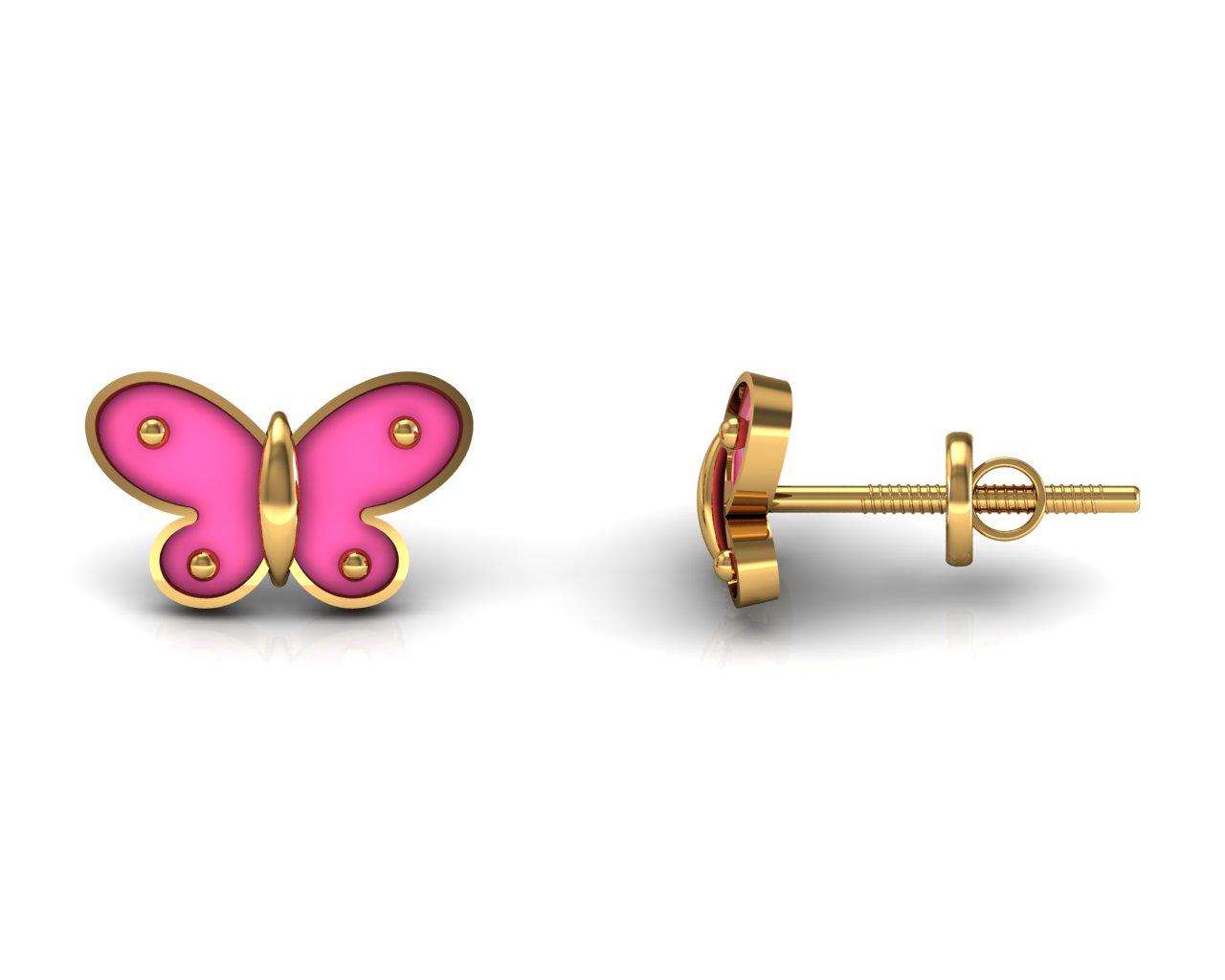 Solid gold butterfly shape enamel kids stud earrings