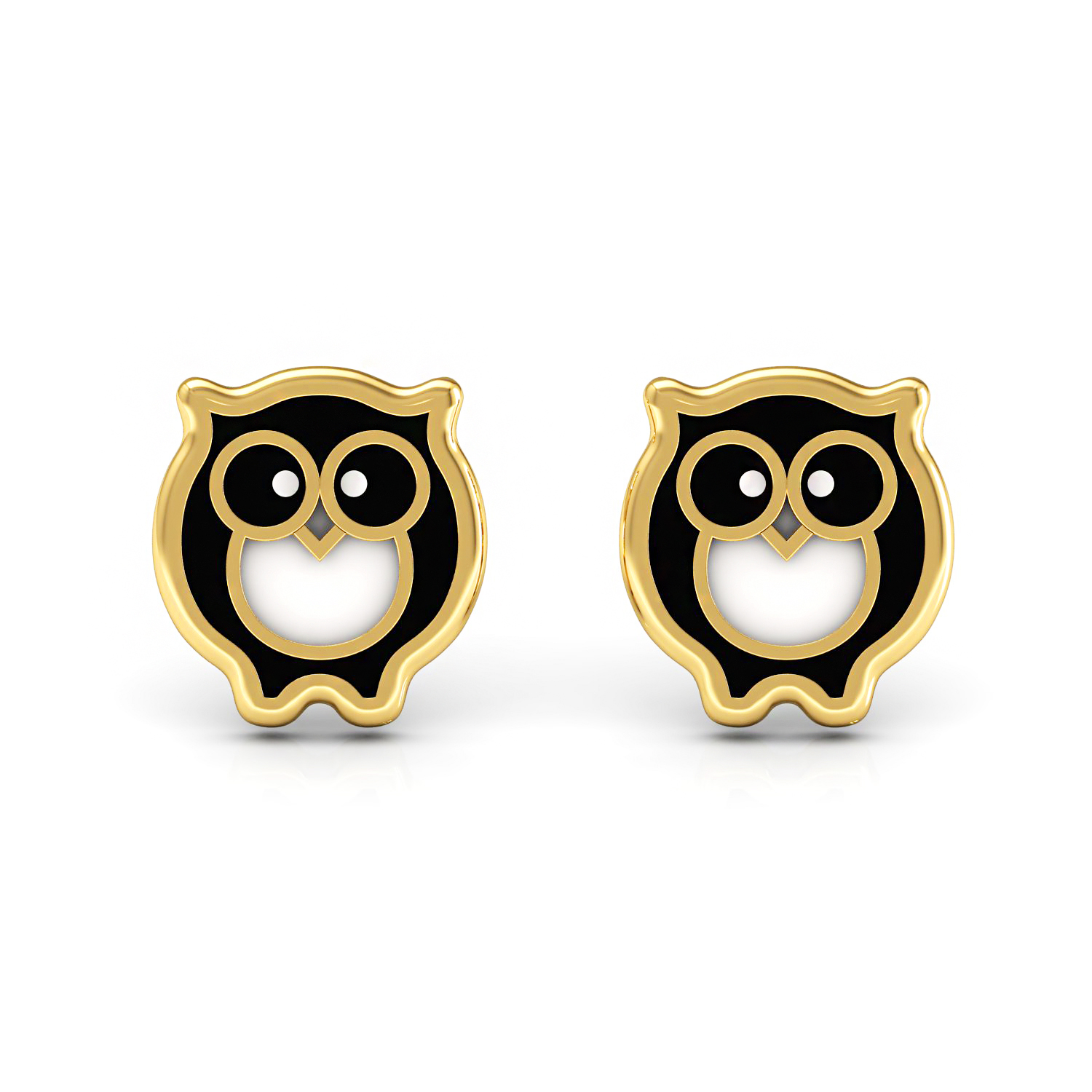 Solid gold enamel owl shape kids stud earrings