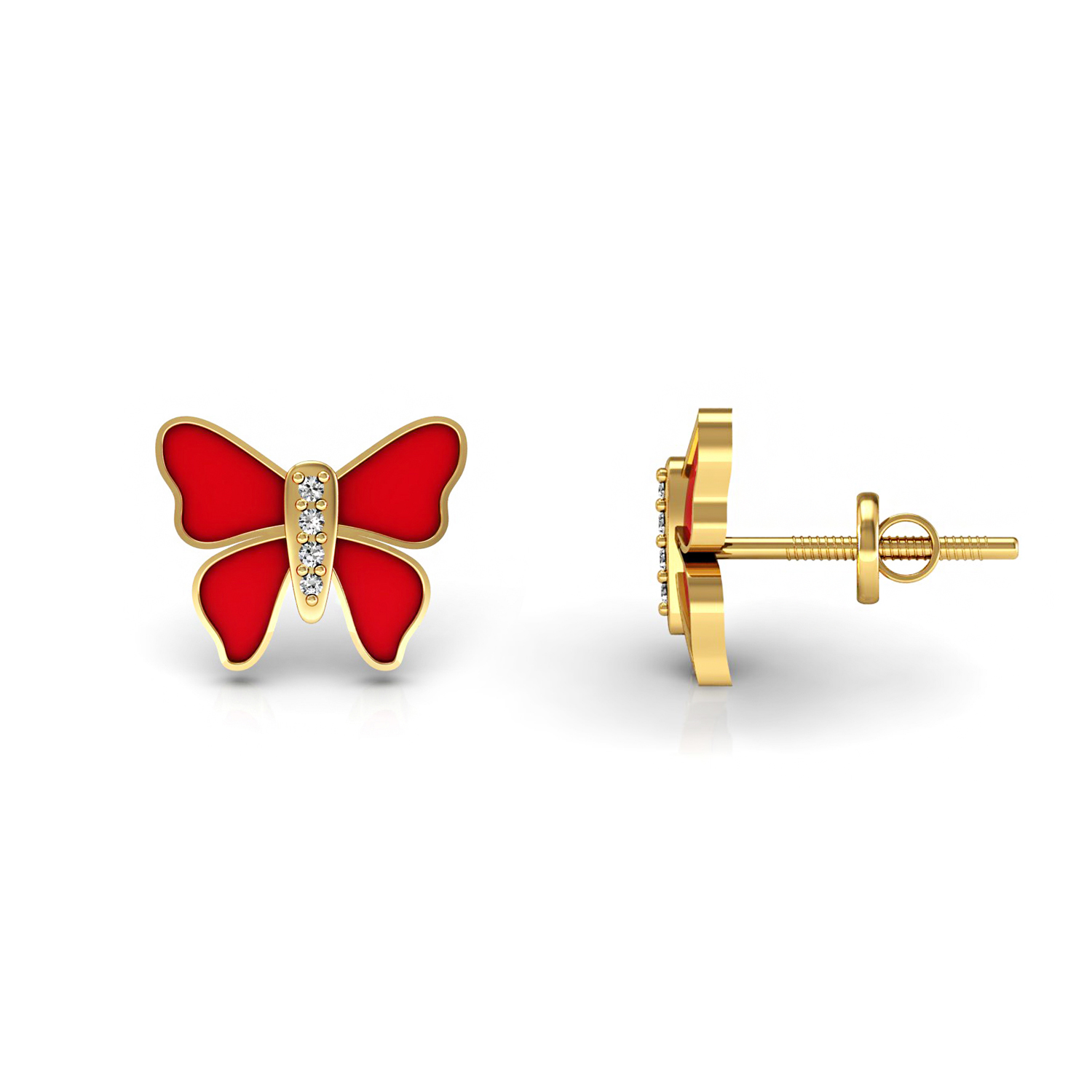 18k solid gold butterfly stud earrings real diamond enamel jewelry
