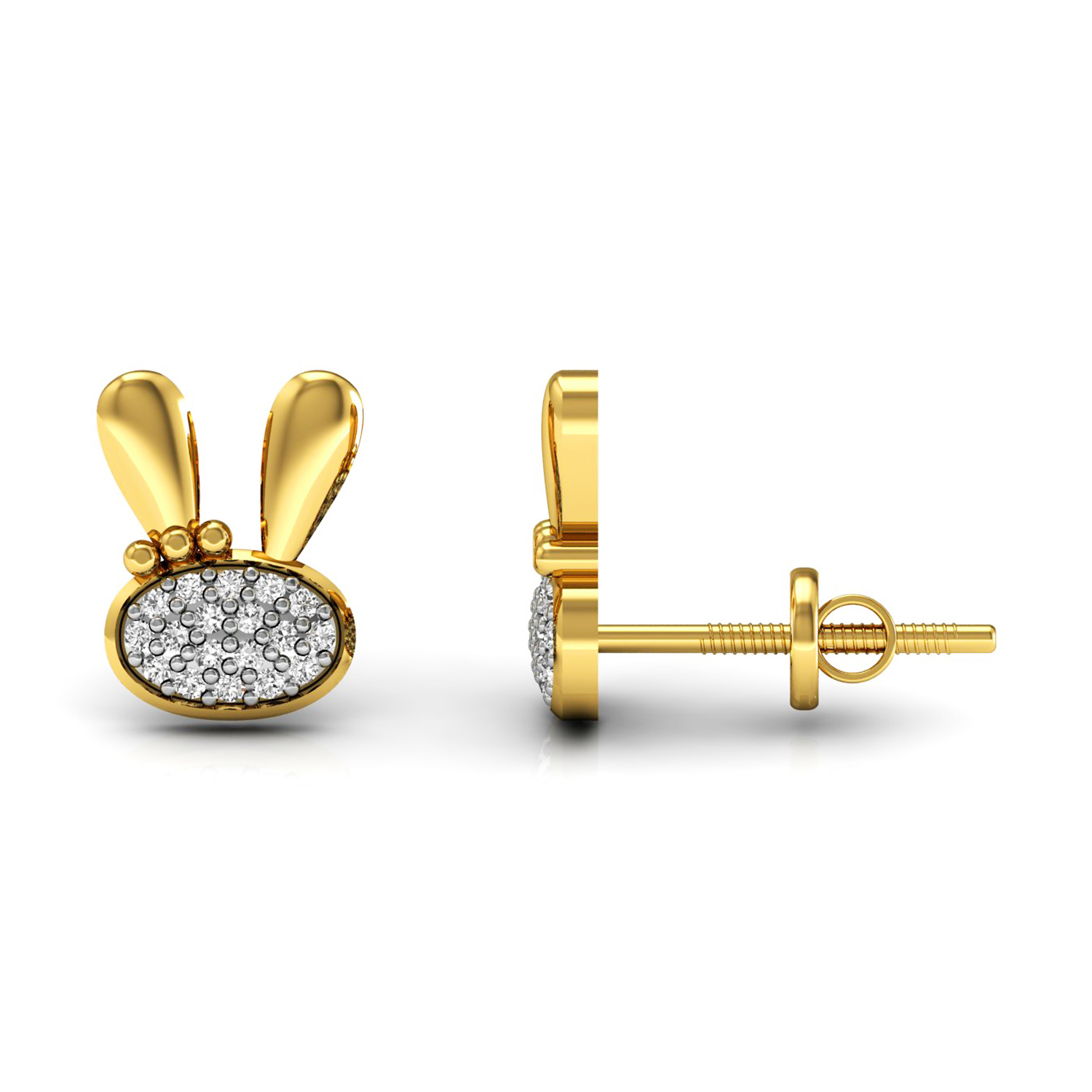 Diamond rabbit kids stud earrings made in 18k solid gold fine jewelry