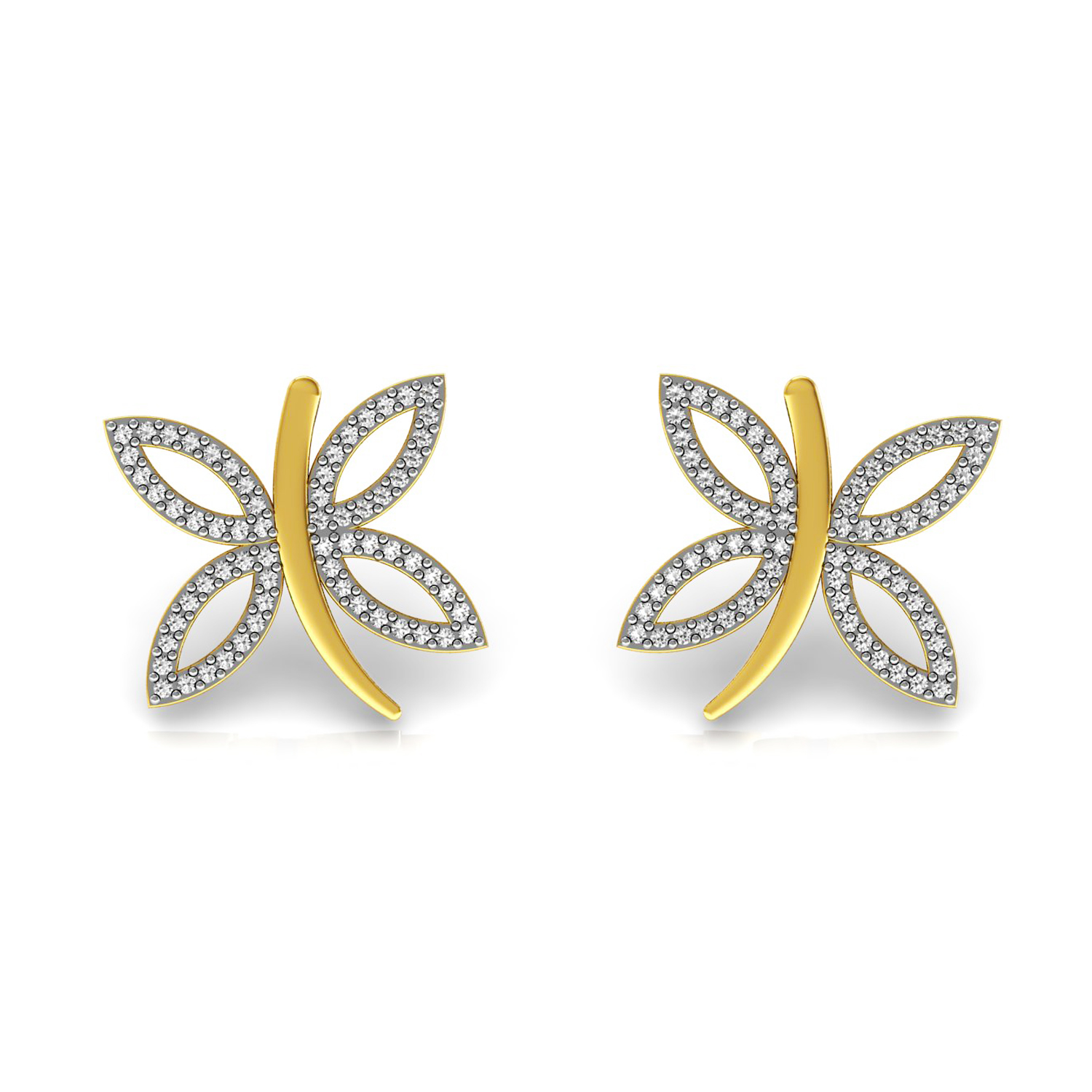 Butterfly shape diamond kids stud earrings solid 18k gold jewelry
