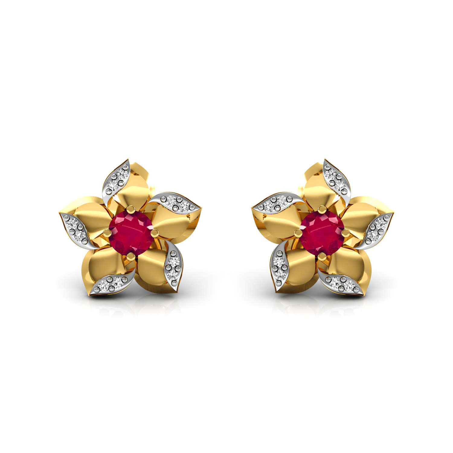 18k gold ruby diamond floral kids stud earrings