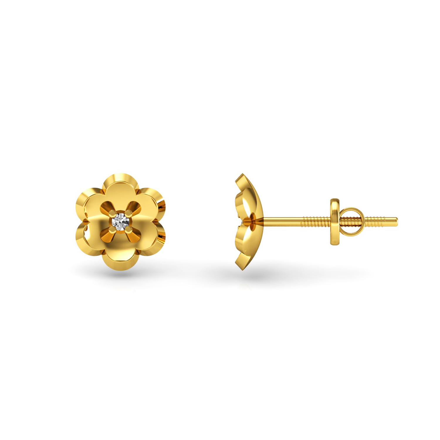 Real diamond 18k solid gold floral kids stud earrings