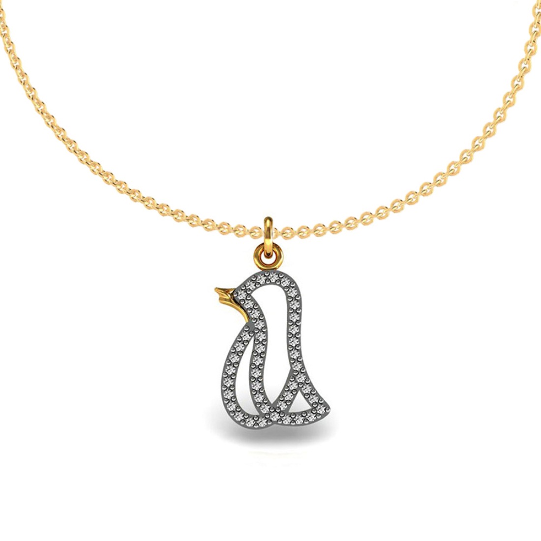 18k Solid gold bird shape kids pendant adorned with diamond